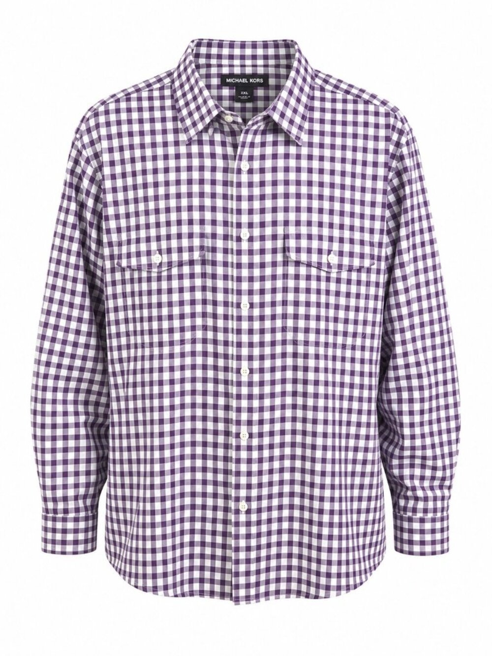 Michael Kors Purple & White Gingham Long Sleeve Button-Down Shirt XXL 100% Cotto
